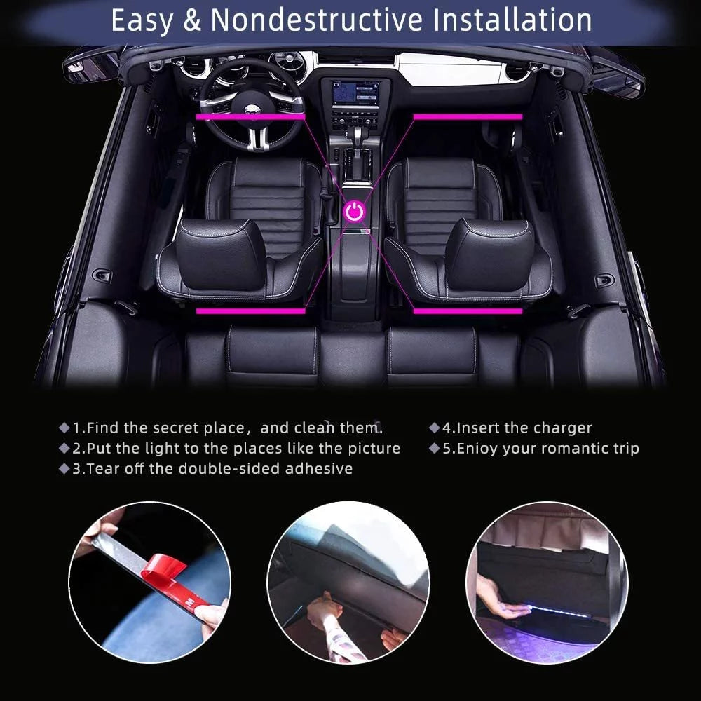   RGB LED Car Interior Lights with APP Control & Music Sync