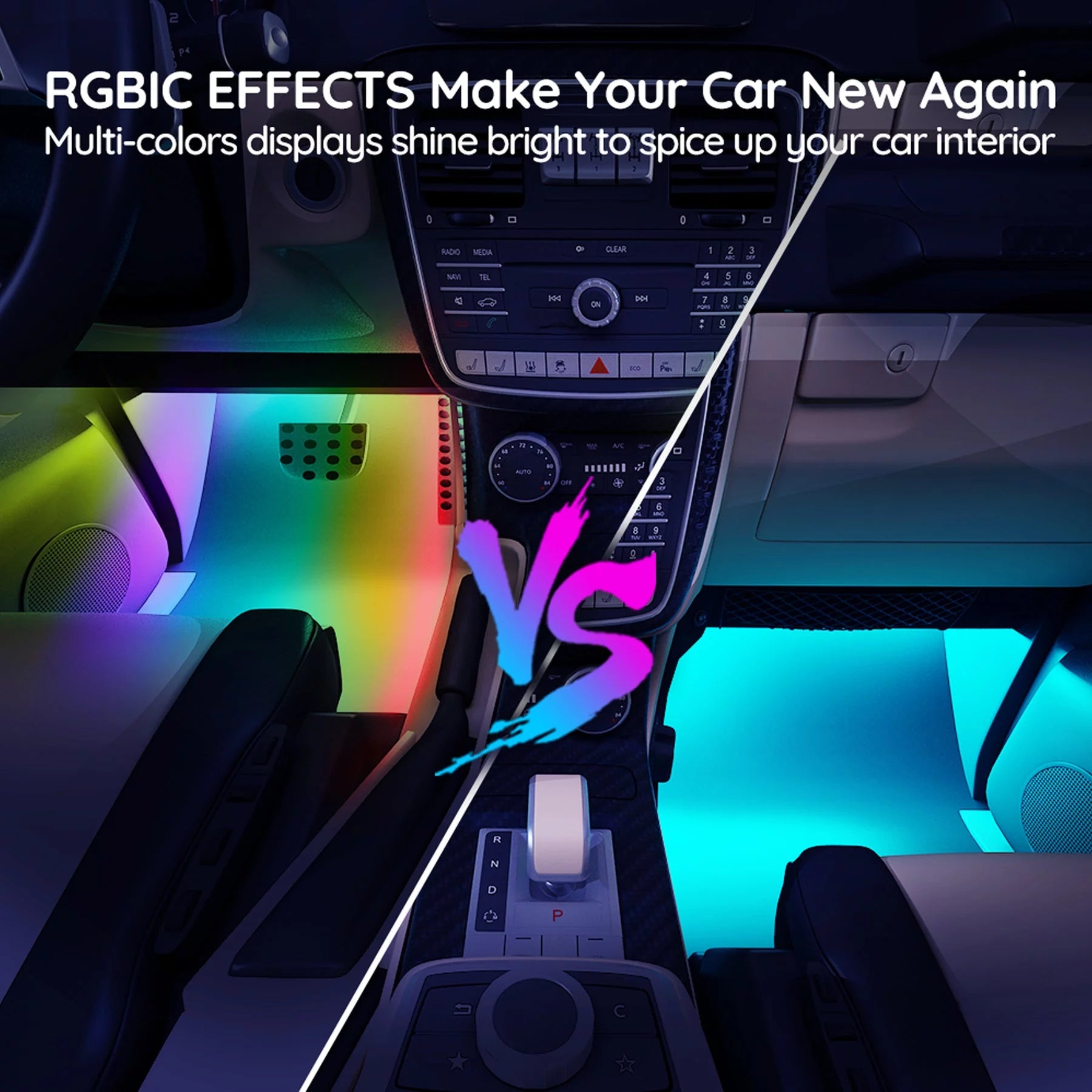 RGBIC LED Car Lights with App & Remote, Music Sync, 16M Colors, Silicone Coating.