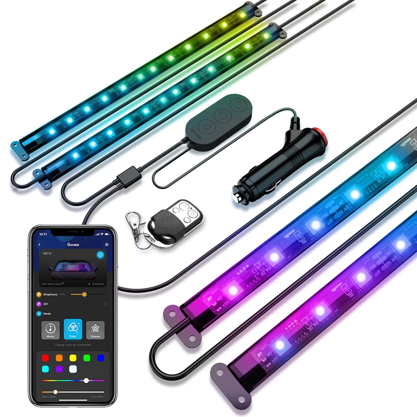 RGBIC LED Car Lights with App & Remote, Music Sync, 16M Colors, Silicone Coating.